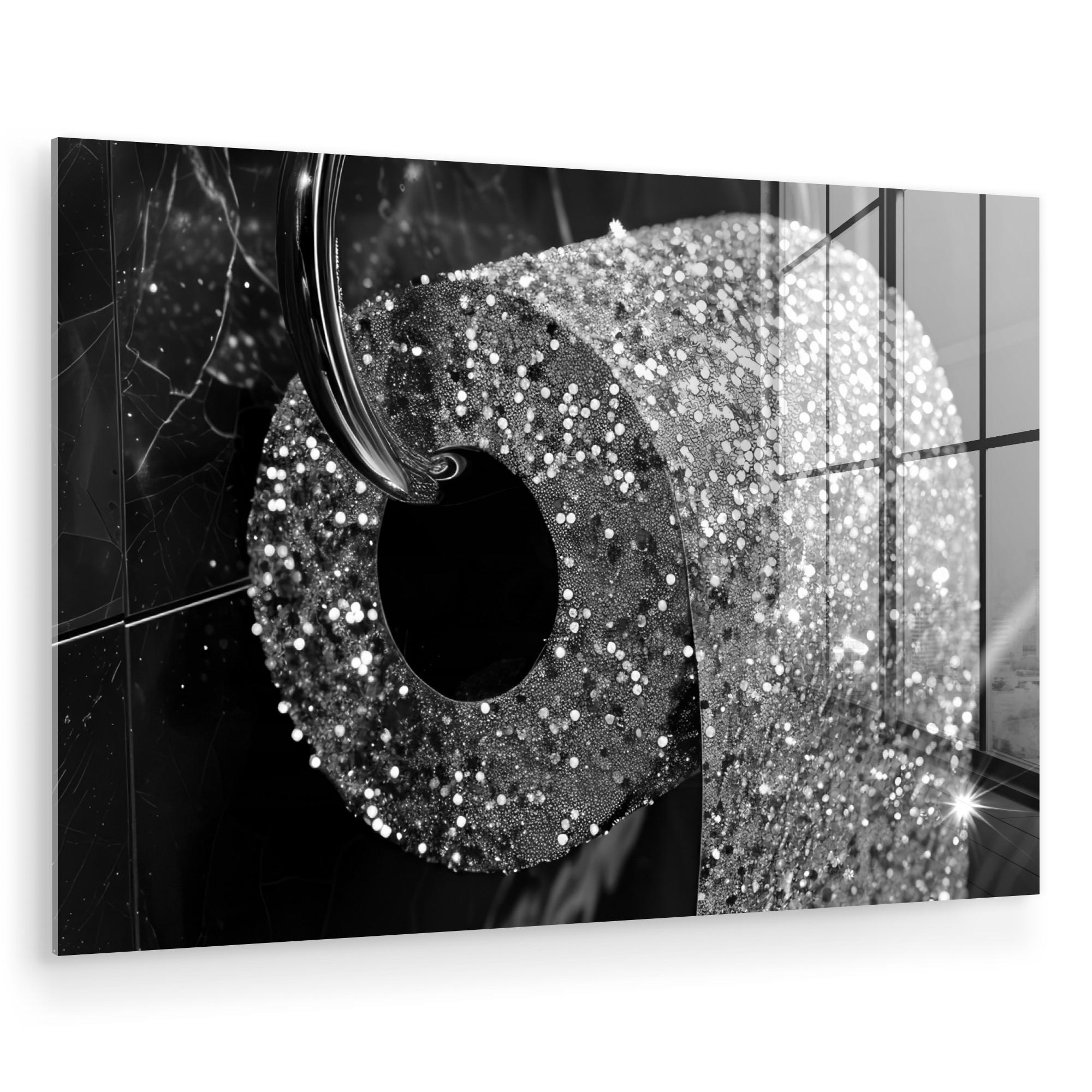 ACRYLGLASBILD WC - Toilettenpapier - Schwarz und weiß - Glitter Wanddeko 60x40 cm - Silberfarben, Glas (60/40cm) - MuchoWow