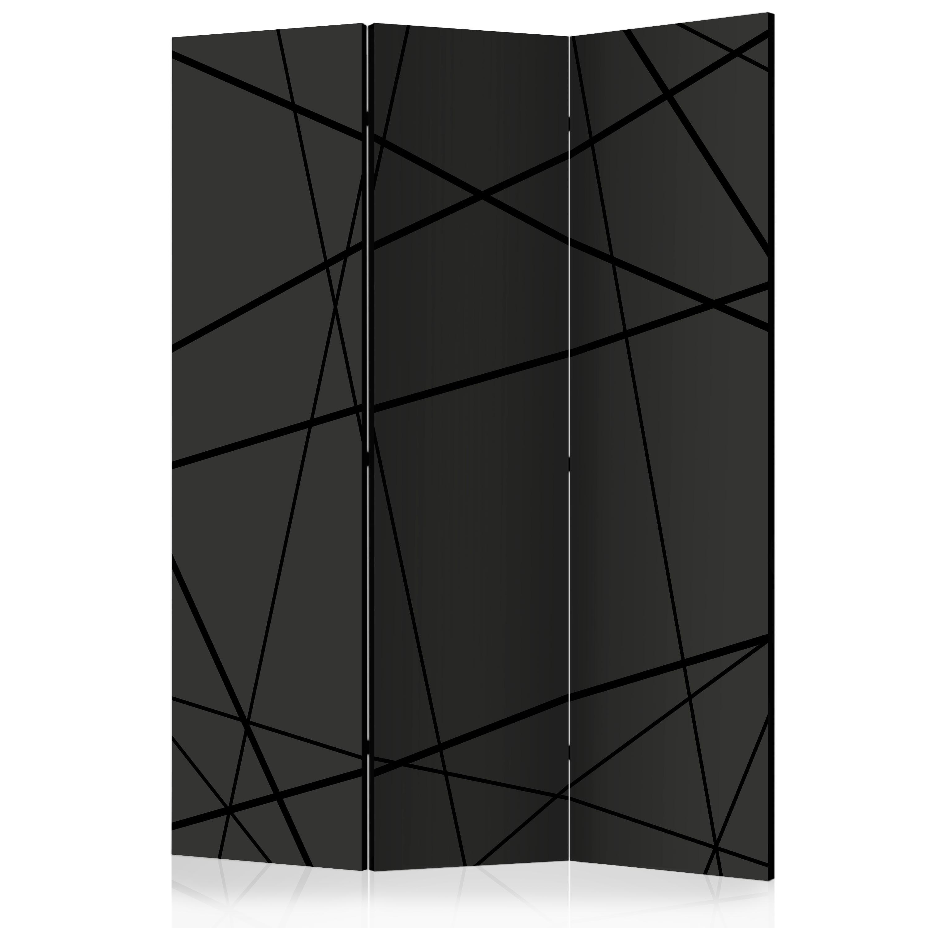 PARAVENT Beidseitig Bedruckter 3-tlg 135x172 cm Moderne Linien Abstraktion - Schwarz, Holz/Textil (135/172/3cm) - Muralo