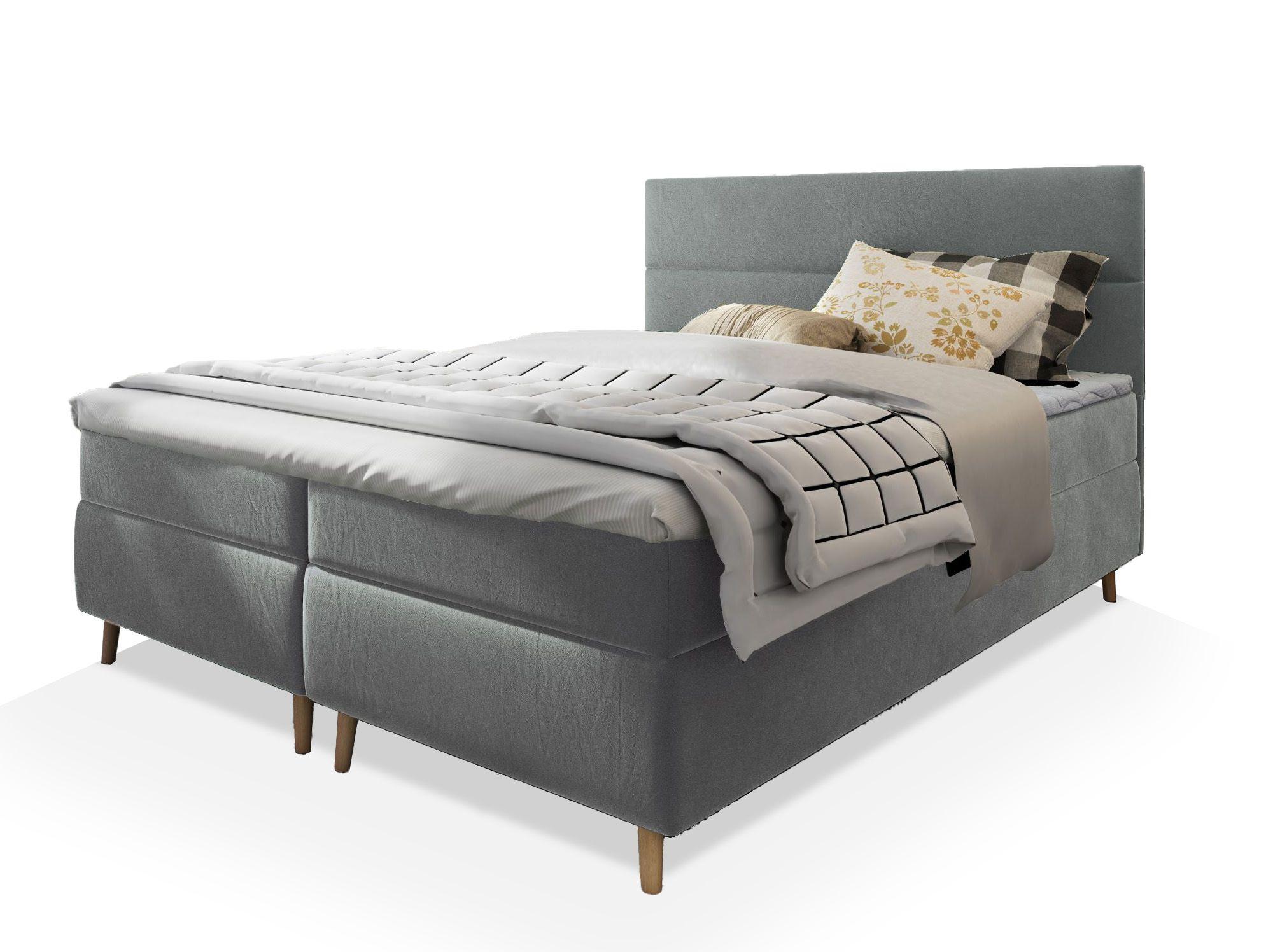 BOXBETT SANTA 160x200 cm mit Matratze und Topper - Hellgrau - Hellgrau, Holz (160/200cm) - MASSENO