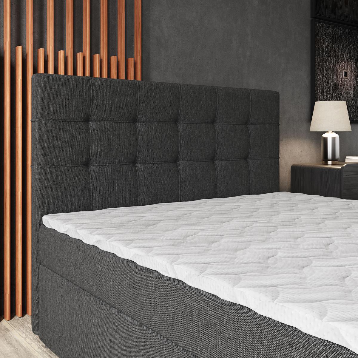 BOXBETT PALMA 160x200 cm mit Matratze und Topper - Grau - Grau, Holz (160/200cm) - MASSENO