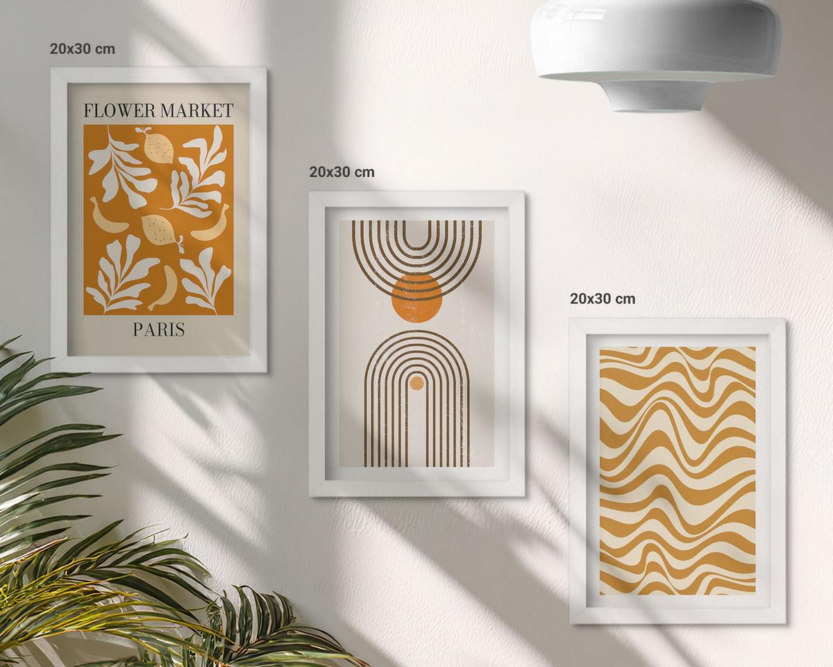 BILDER SET 3er Set - 20x30 cm Weißer Rahmen - Poster mit geometrischen Pflanzenmustern - Weiß, Kunststoff (20/30cm) - TULUP