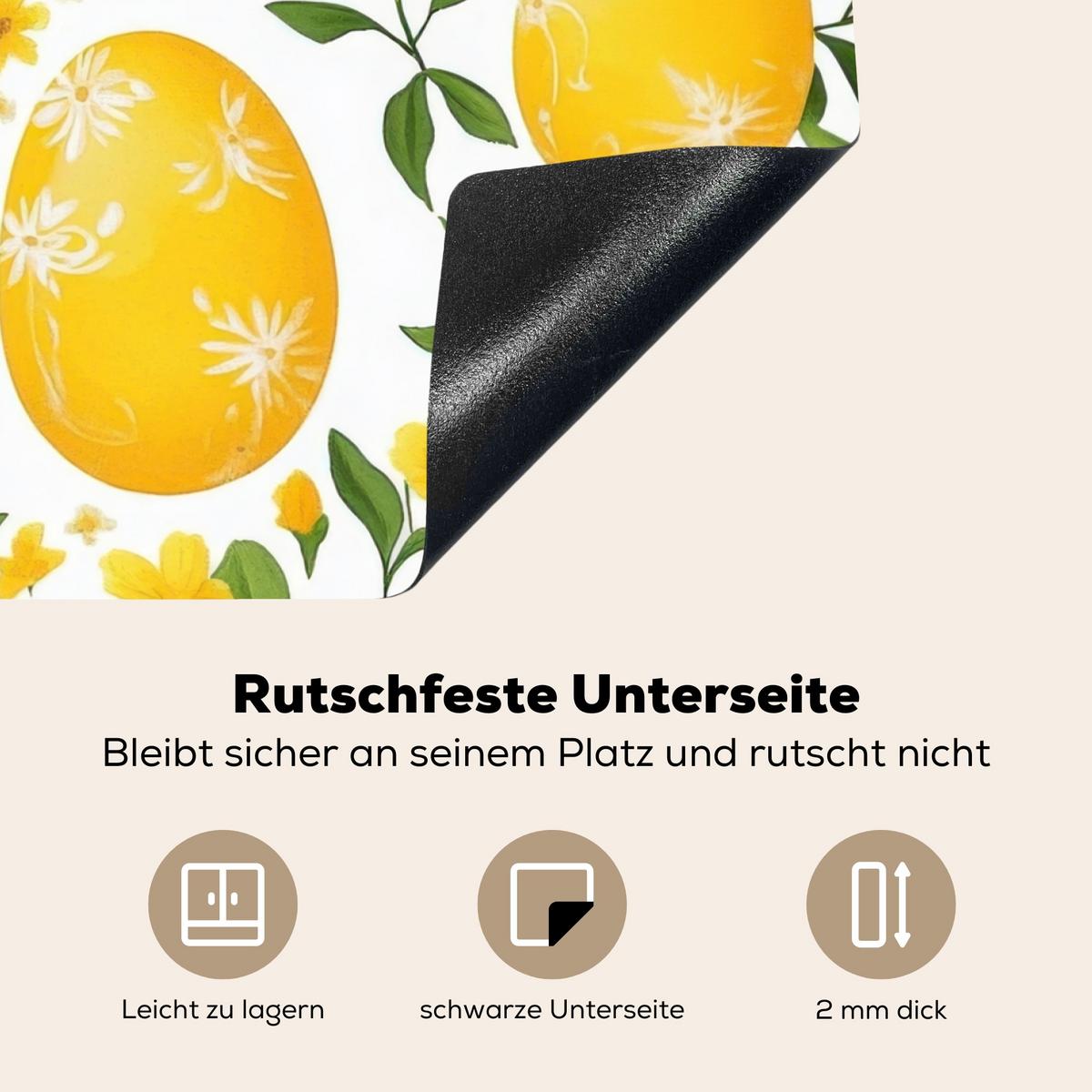 HERDABDECKPLATTE Blumen - Ostereier - Gelb Induktionsmatte 71x52 cm - Gelb, Kunststoff (71/52/0.2cm) - MuchoWow