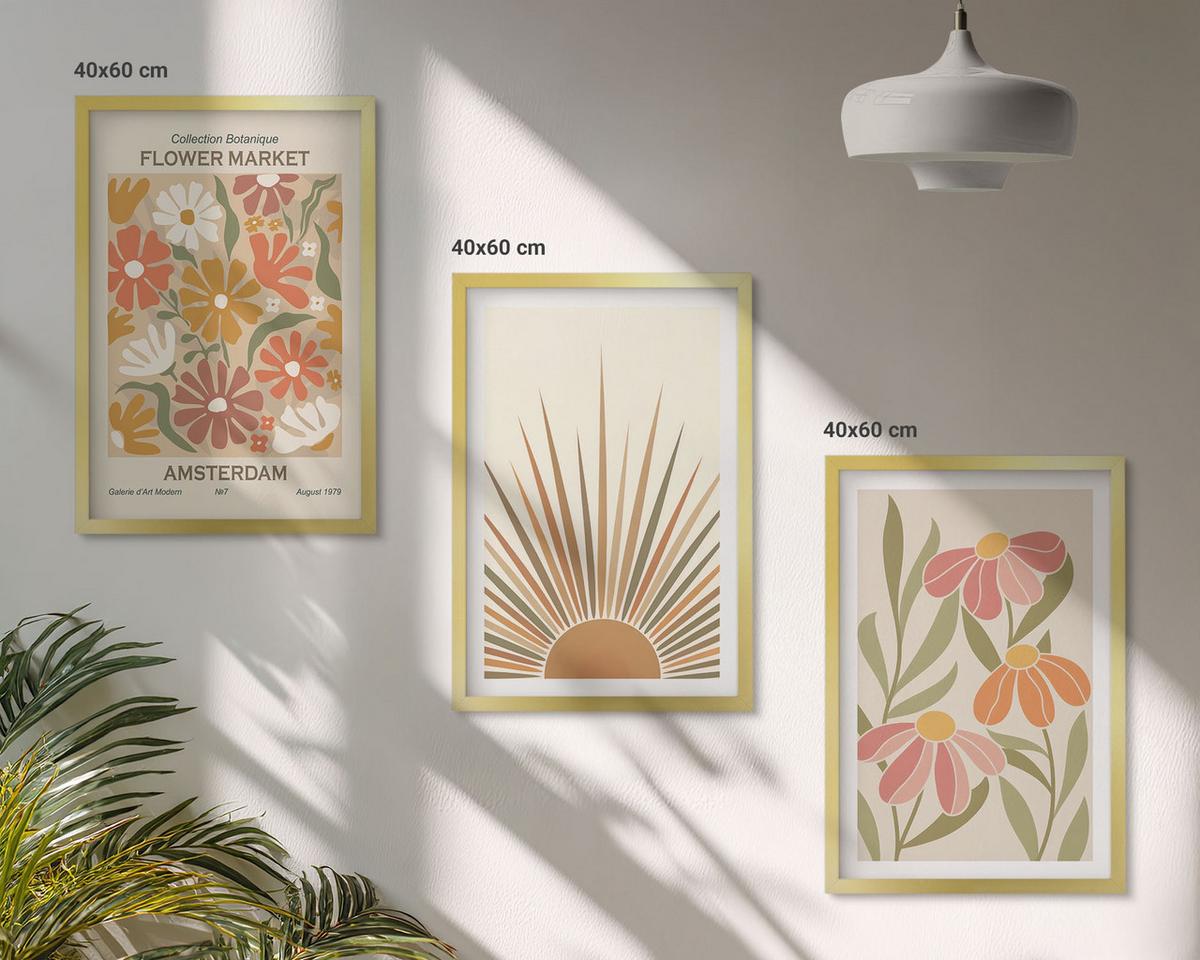 BILDER SET 3er Set - 40x60 cm Goldrahmen - Pastellfarbene Sonnenblumen - Goldfarben, Kunststoff (40/60cm) - TULUP