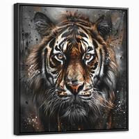 LEINWAND Bilder mit Rahmen - Tiger - Tiere - Porträt - Luxus - Schwarz - 50x50 - Braun, Textil (50/50cm) - MuchoWow