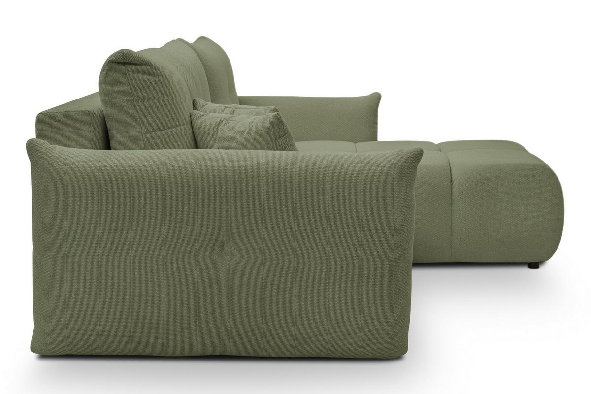 ECKSOFA MODA E Olivgrün Geflochtener Stoff mit Schlaffunktion - Olivgrün, Holz (257/177cm) - MASSENO