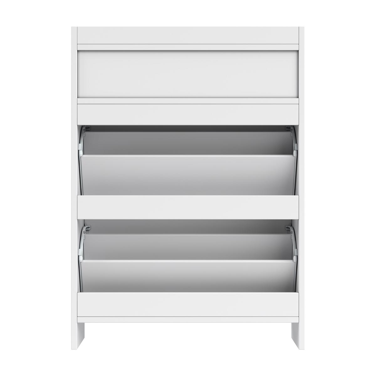 SCHUHSCHRANK Schmal mit 2 Klappfächern & Schubladen Modern - Weiß, Holzwerkstoff (75/108.5/24cm) - Urban Meuble