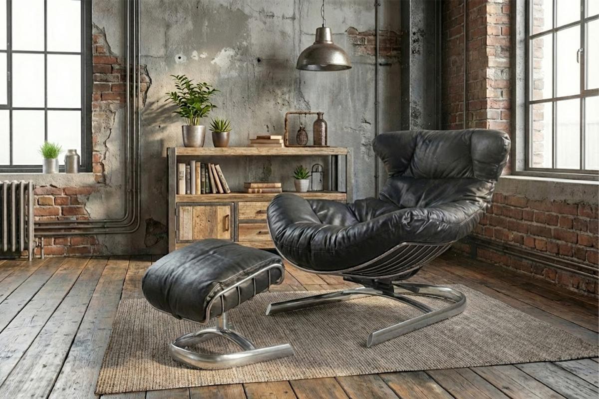 RELAXSESSEL LORNA Schwarz Leder - Silberfarben/Schwarz, Leder/Metall (87/80/110cm) - KAWOLA