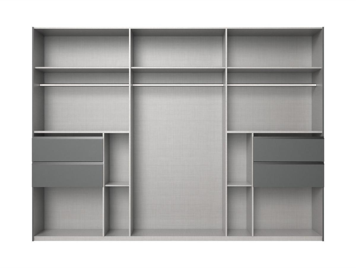SCHWEBETÜRENSCHRANK 3-türig B300/H216/T65 cm, Korpus & Schubladen Grafit, Türen Eiche Dekor / Spiegel, Kleiderschrank inkl. Vollausstattung / 22055 - Eichefarben/Bordeaux, Holzwerkstoff/Metall (300/216/65cm) - luma-home