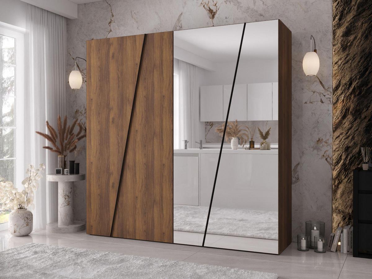 DREHTÜRENSCHRANK Zen 2L 200 cm - Nussbaumfarben/Schwarz, Holzwerkstoff/Kunststoff (200/202/50cm) - MIRJAN24