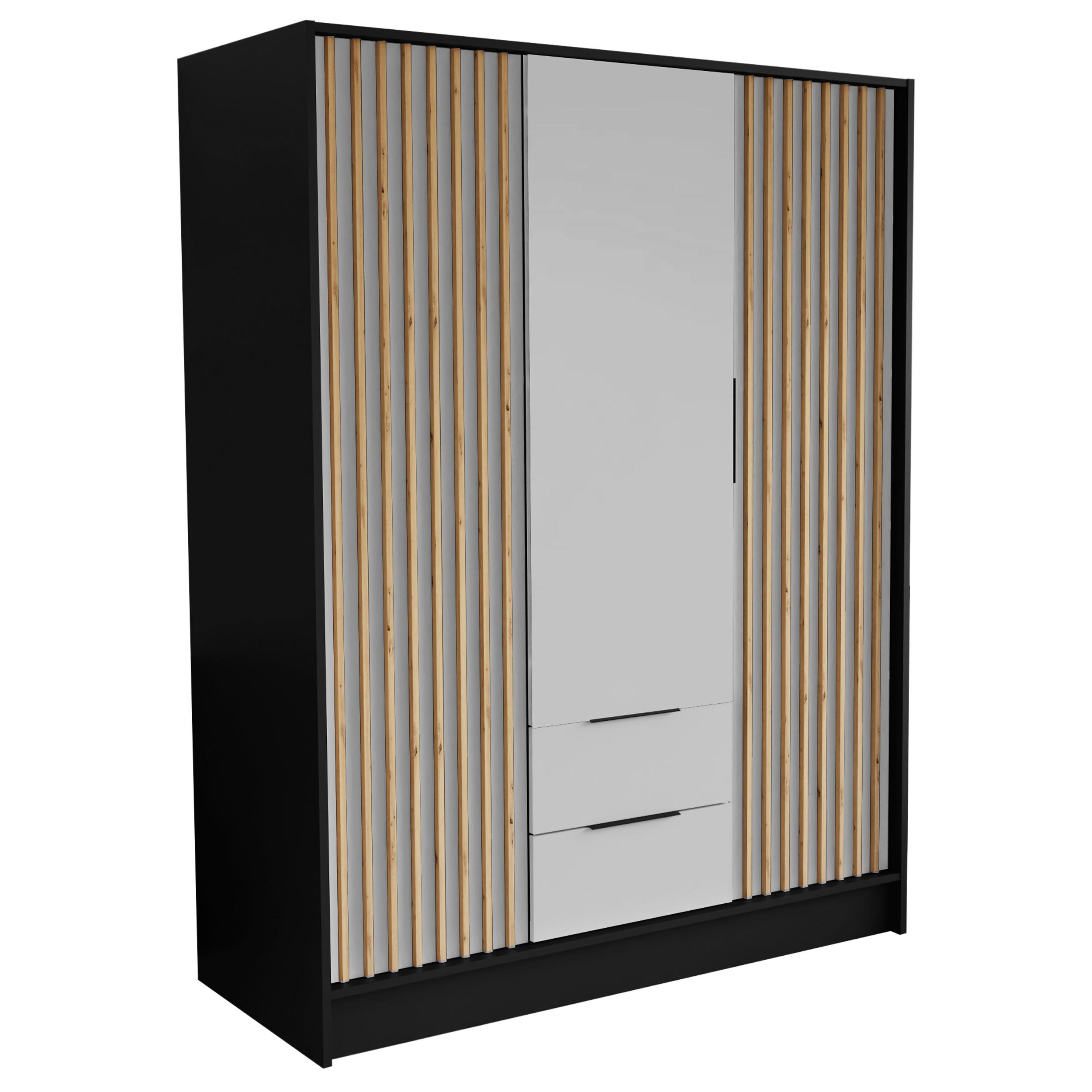DREHTÜRENSCHRANK PELOR 150,5/200/51 cm Modern Kleiderschrank 3-türig Schwarz - Schwarz/Weiß, Holzwerkstoff (150.5/200/51cm) - MASSENO