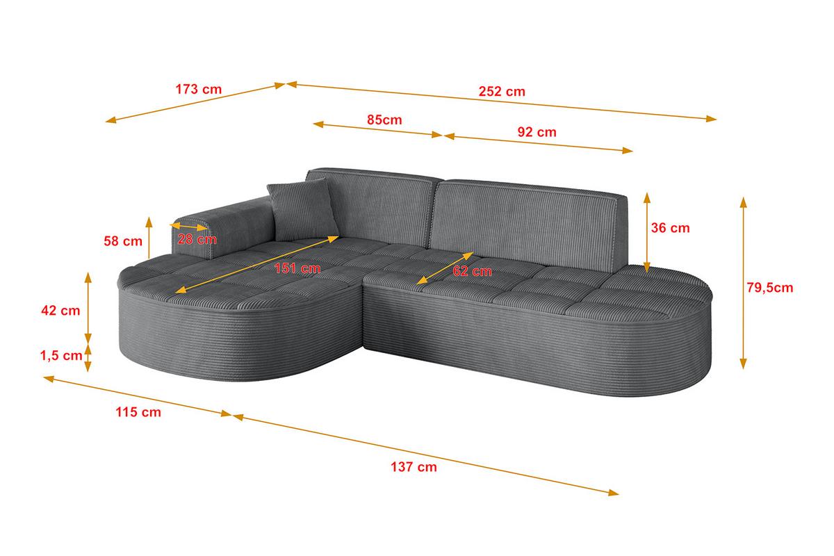 ECKSOFA Ottomane Links LIVO-L1 - 252x173x79,5 cm Dunkelgrau - Dunkelgrau, Holzwerkstoff/Textil (252/173cm) - ALTDECOR