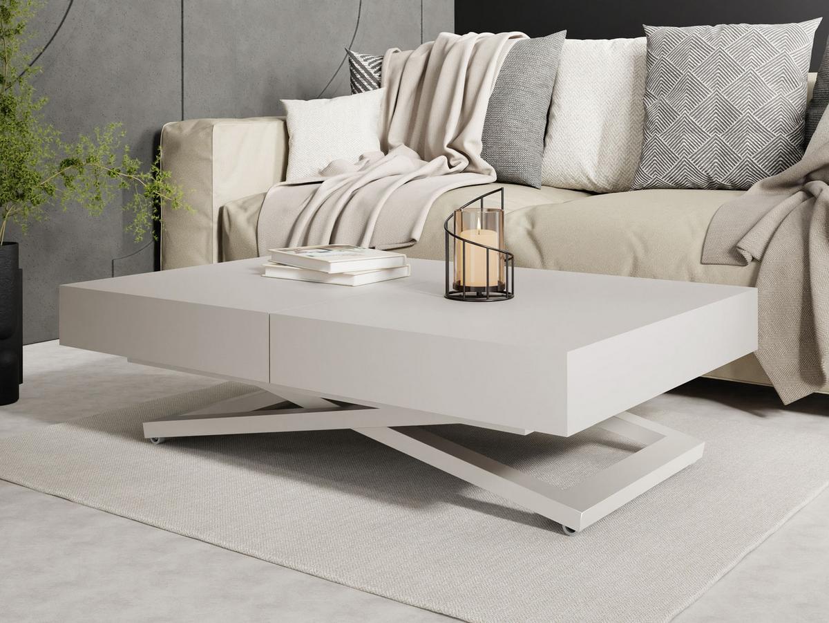 COUCHTISCH Cavetta U höhenverstellbar ausziehbar, Kaschmir Beige 120-200/80/27-76 cm - Kaschmir/Beige, Holzwerkstoff/Metall (80/120/76cm) - WFL GROUP