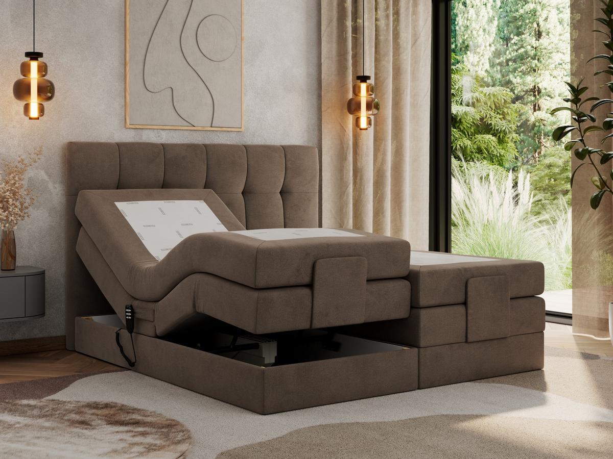 BOXBETT VITTORIA 200/200 - Braun Velvet - H3 - Braun, Holz/Textil (200/200cm) - MKS
