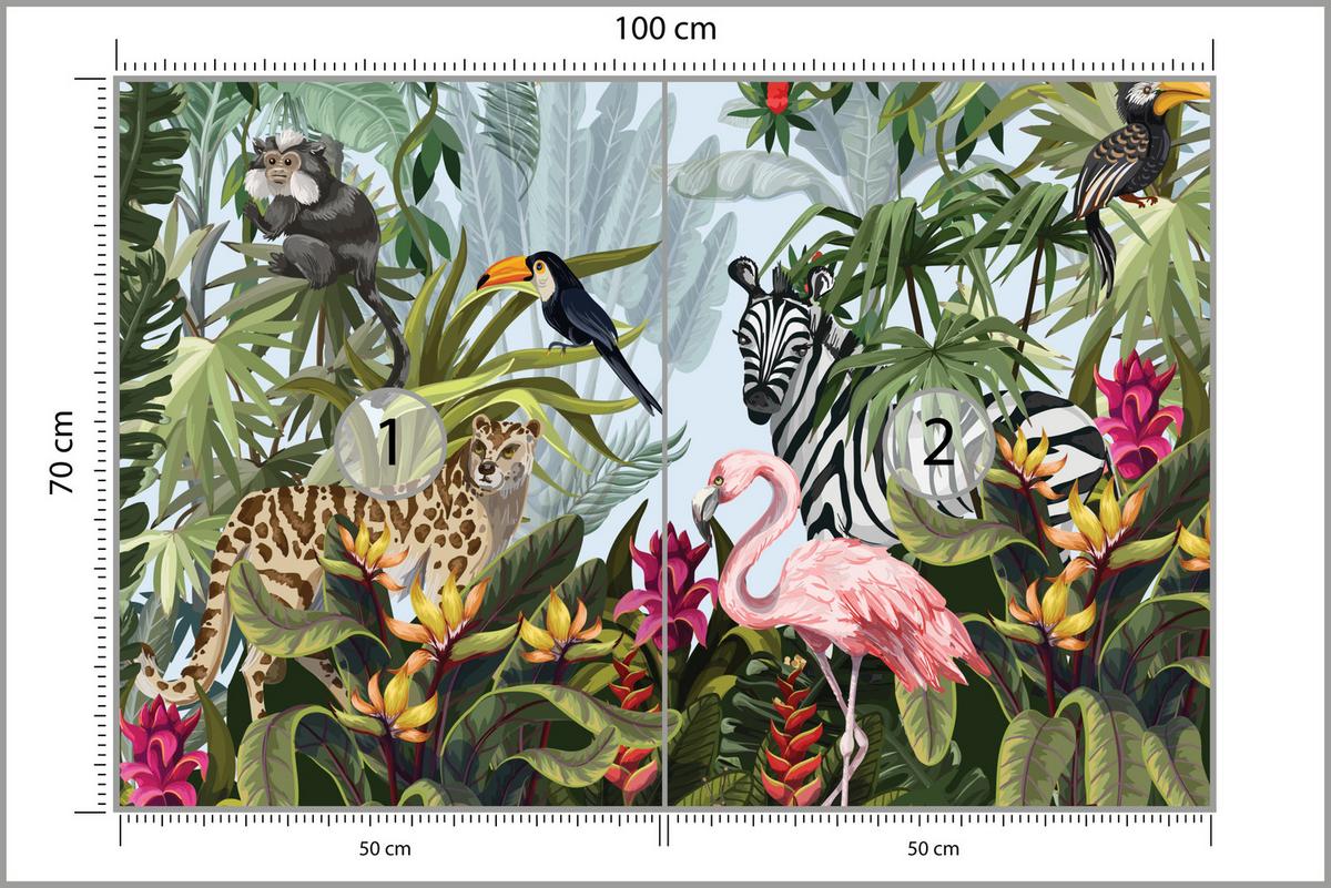 FOTOTAPETE für Kinderzimmer Tropische Pflanzen Tiere Flamingo Rippen 100x70 - Multicolor, Papier (100/70cm) - Muralo