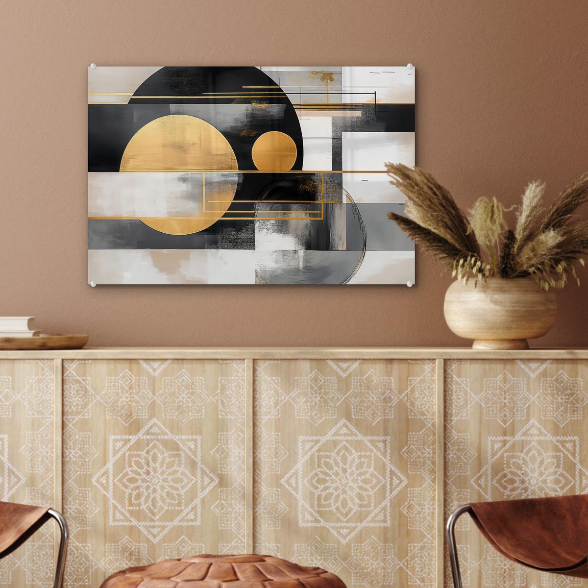 ACRYLGLASBILD Abstrakt - Gold - Silber - Formen - Ästhetisch - Modern Wanddeko 60x40 cm - Goldfarben, Glas (60/40cm) - MuchoWow