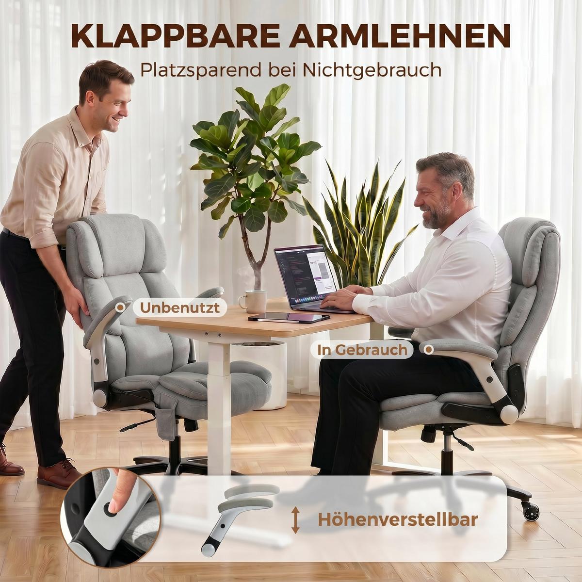 BÜROSTUHL Schneeflanell Hellgrau - Hellgrau, Textil (70/122/82cm) - HOMCOM