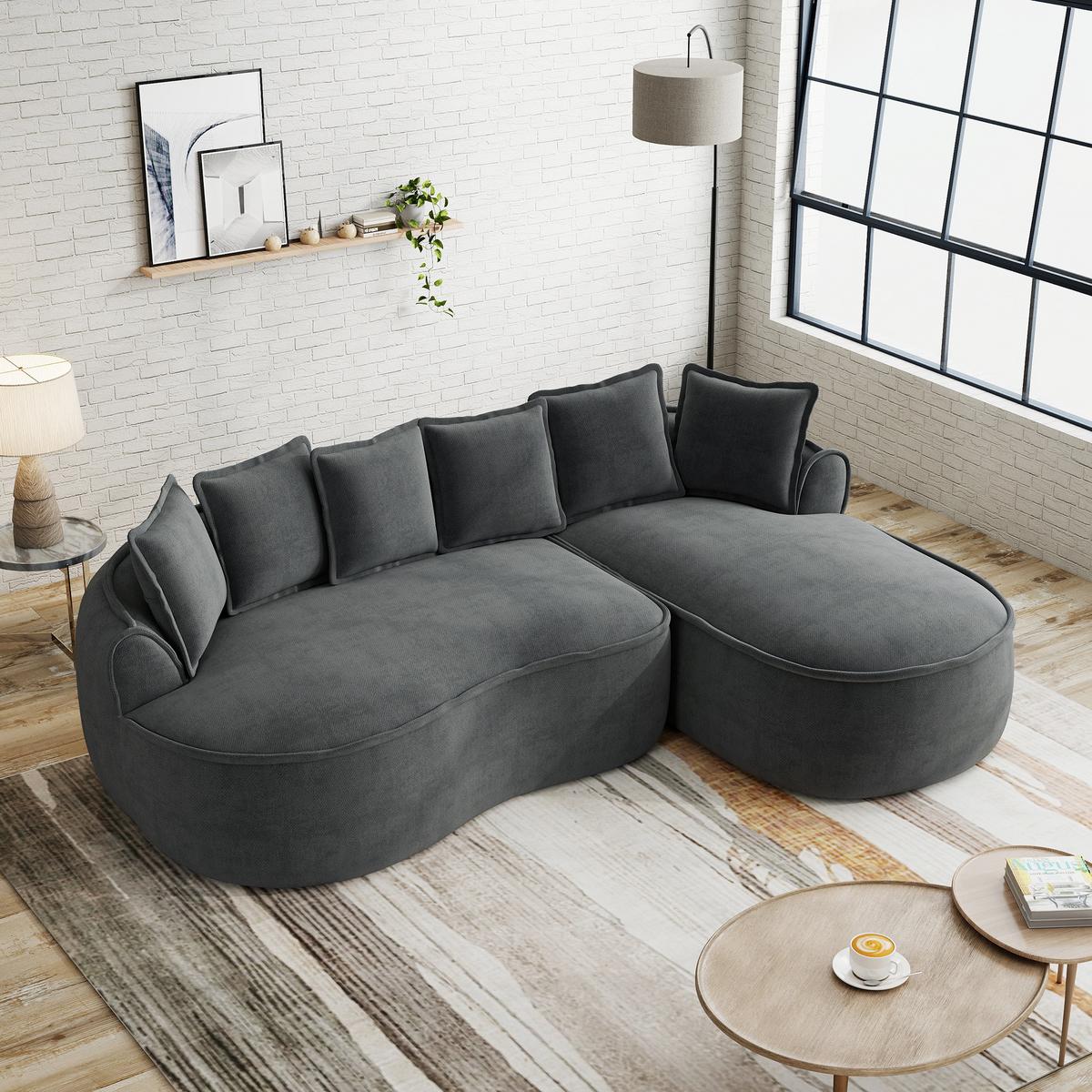 ECKSOFA chenille mit extra tiefer chaiselongue & rahmenlosem design - Grau, Textil (252/164cm) - Urban Meuble