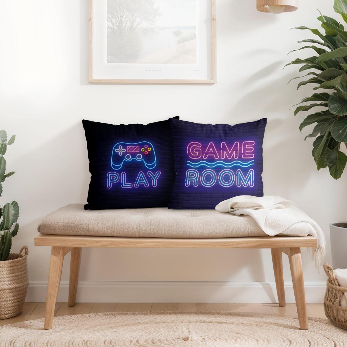 DEKOKISSEN 2er-Set Neon Game Room Controller Duo 40/40 cm - Pink, Textil (40/40cm) - Bilderwelten