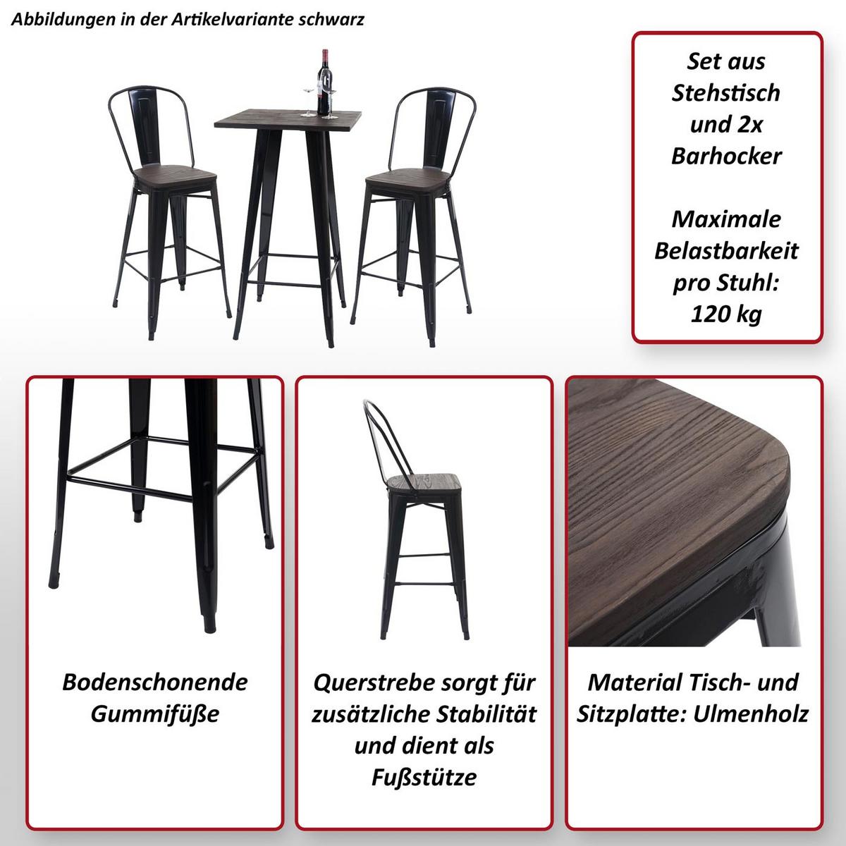 STEHTISCH-SET METALL rechteck Schwarz 3er-Set - Schwarz, Holz (60/60/117cm) - MCW
