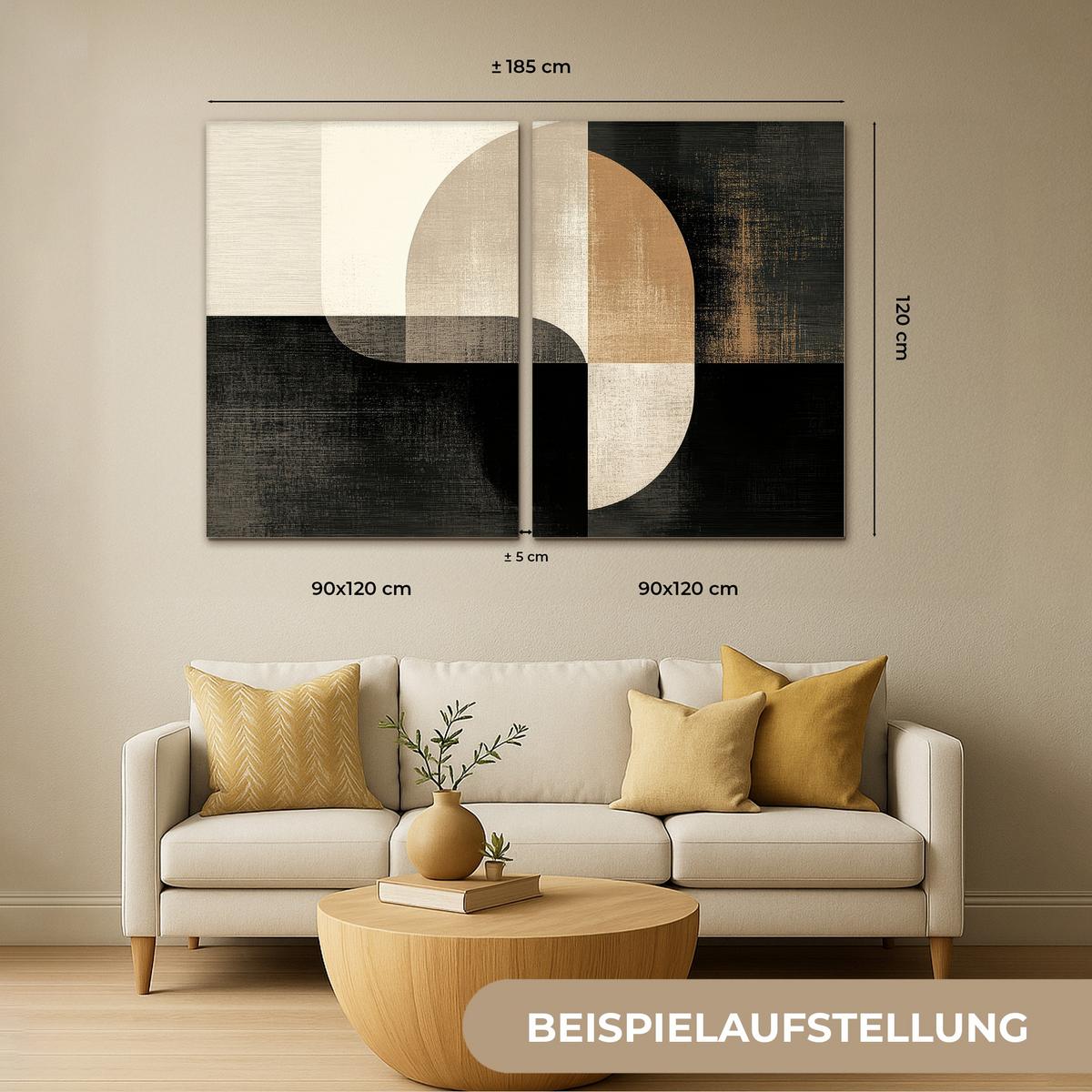 LEINWANDBILD 2er Set Formen - Abstrakt - Gold 120x80 cm - Schwarz, Textil (120/80cm) - MuchoWow