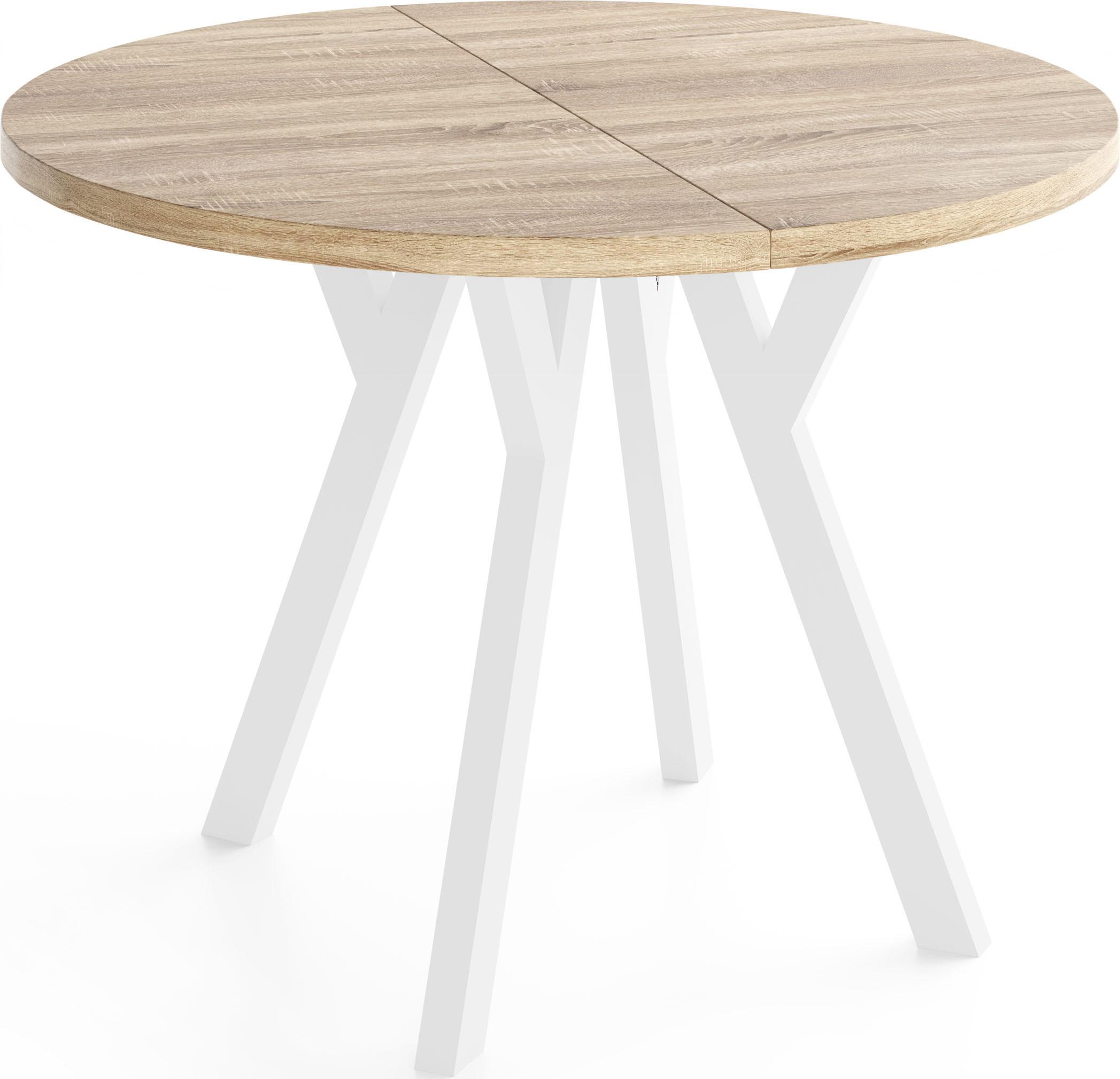 ESSTISCH Vero Weiß rund ausziehbar verlängerbar, Eiche Sonoma Hellbraun 90-190/90/77 cm - Weiß/Sonoma Eiche, Holz/Holzwerkstoff (90/190/77cm) - WFL GROUP
