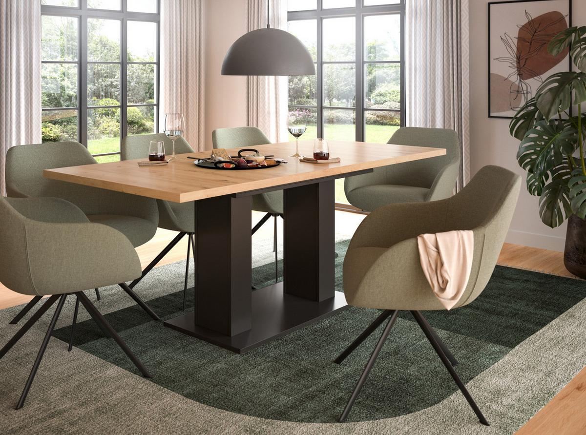 ESSTISCH grau, Eiche Artisan Küchentisch ausziehbar 150 - 190 cm - Eiche Artisan/Grau, Holzwerkstoff/Metall (150/90/76cm) - Inn.Furn