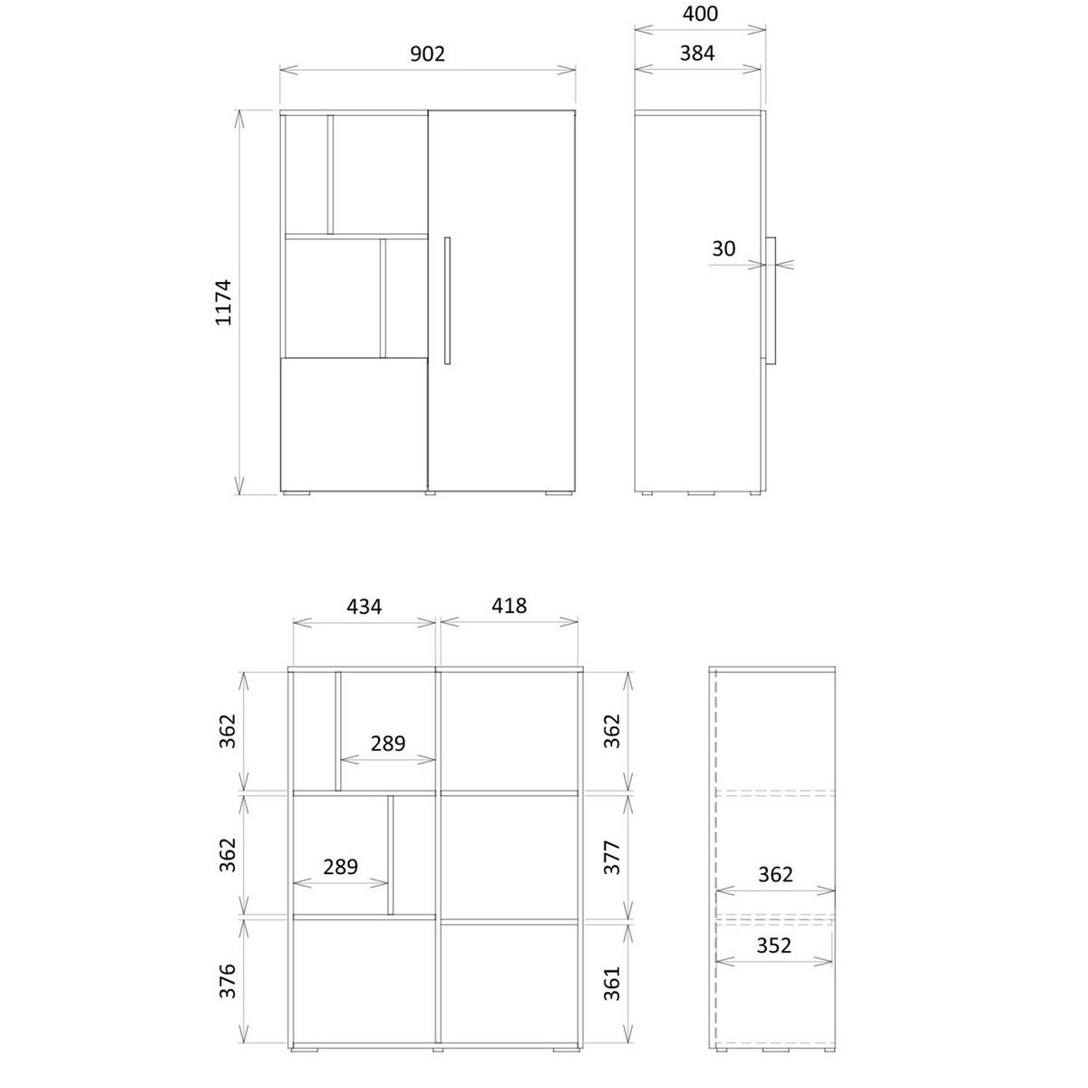 BÜCHERREGAL Largo mit 2 Türen und offenen Fächern, für Jugendzimmer, 90 cm, Kaschmir/Frühlings-Eiche - Kaschmir/Eichefarben, Holzwerkstoff (90/117/40cm) - Beautysofa