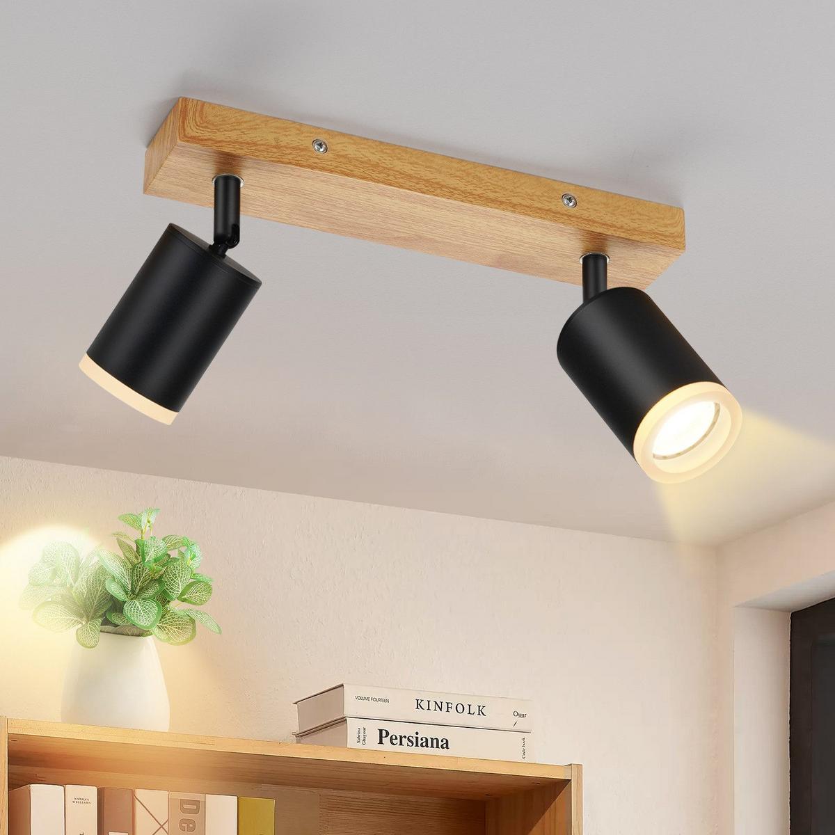 DECKENSTRAHLER Darmstadt 2-flammig 28/6/15 cm - Schwarz, Holz (28/6/15cm) - Nettlife
