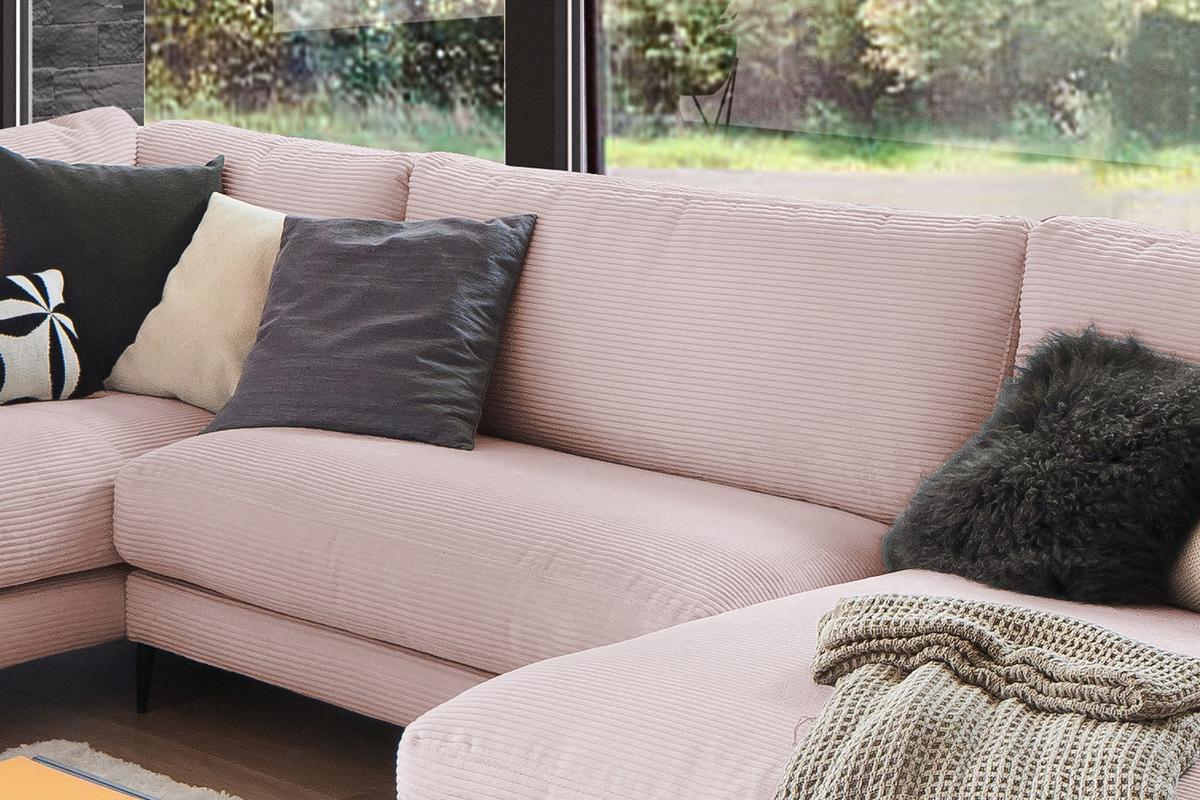 WOHNLANDSCHAFT CARA Pink Cord - Roségold/Schwarz, Textil (341/84/223cm) - KAWOLA
