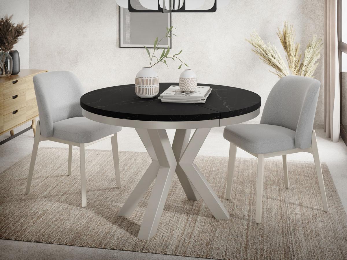 ESSTISCH Clara Grau-Beige runder ausziehbarer, Marmor Schwarz 120-200/120/76 cm - Greige/Anthrazit, Holzwerkstoff/Metall (120/196/76cm) - WFL GROUP