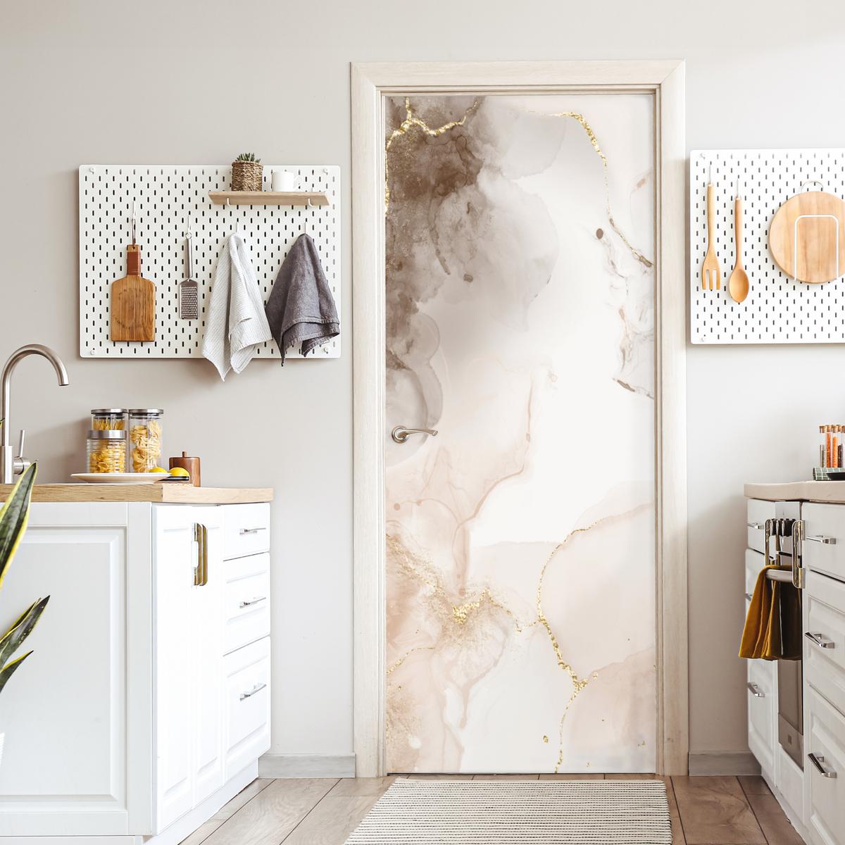TÜRAUFKLEBER Marmor - Braun - Linie 90x215 cm - Türtapete - Champagner, Kunststoff (90/0.1cm) - MuchoWow