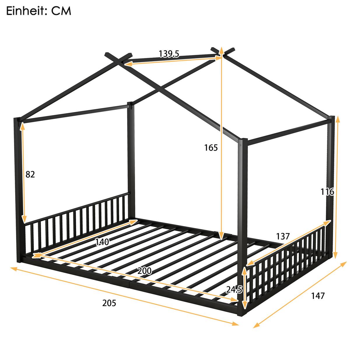 KINDERBETT metall 140x200 kinderbett schwarz - Schwarz, Metall (140/200cm) - Urban Meuble