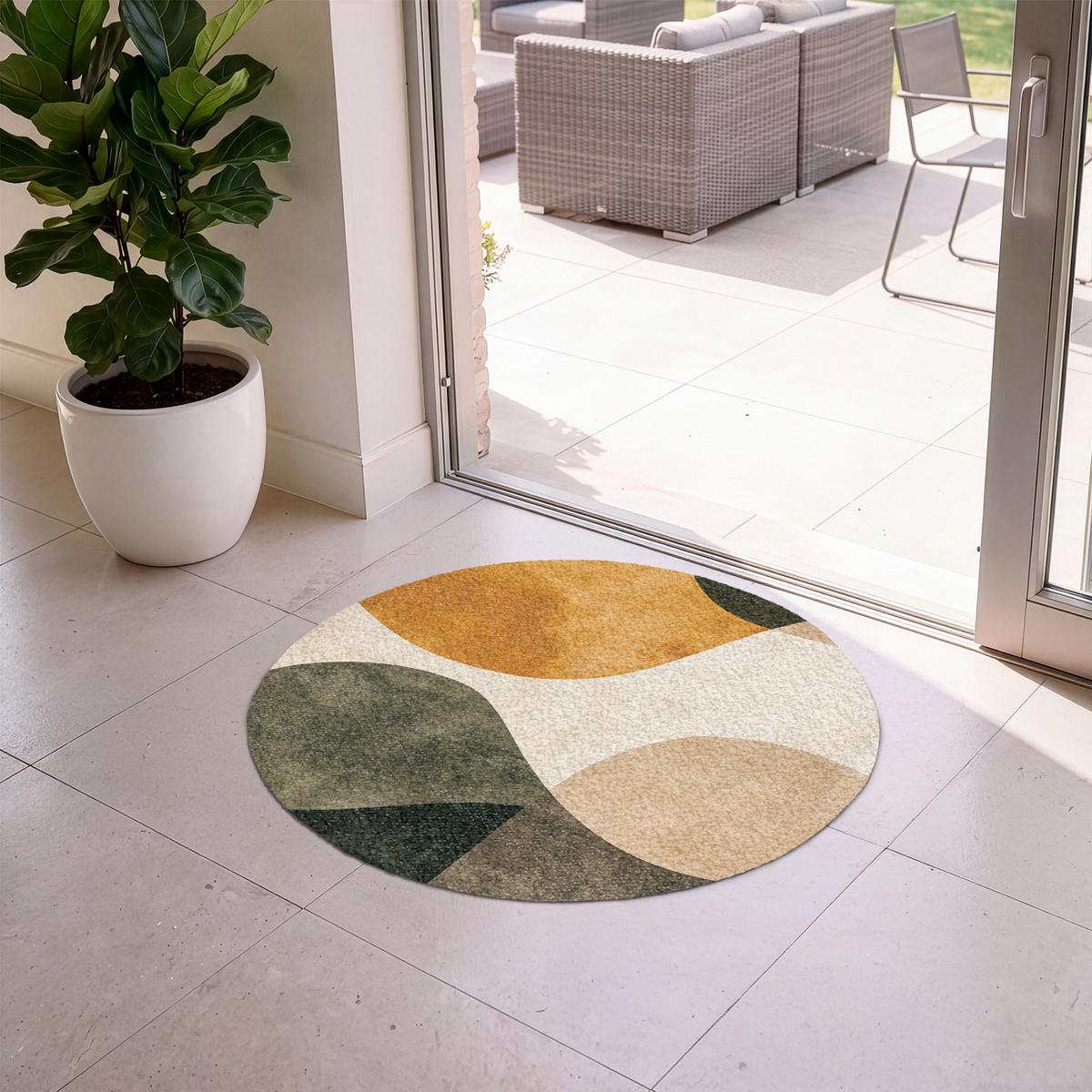 FUSSMATTE Formen - Ockergelb - Abstrakt Flurteppich 90x90 cm - Multicolor, Kunststoff (90/0.4cm) - MuchoWow