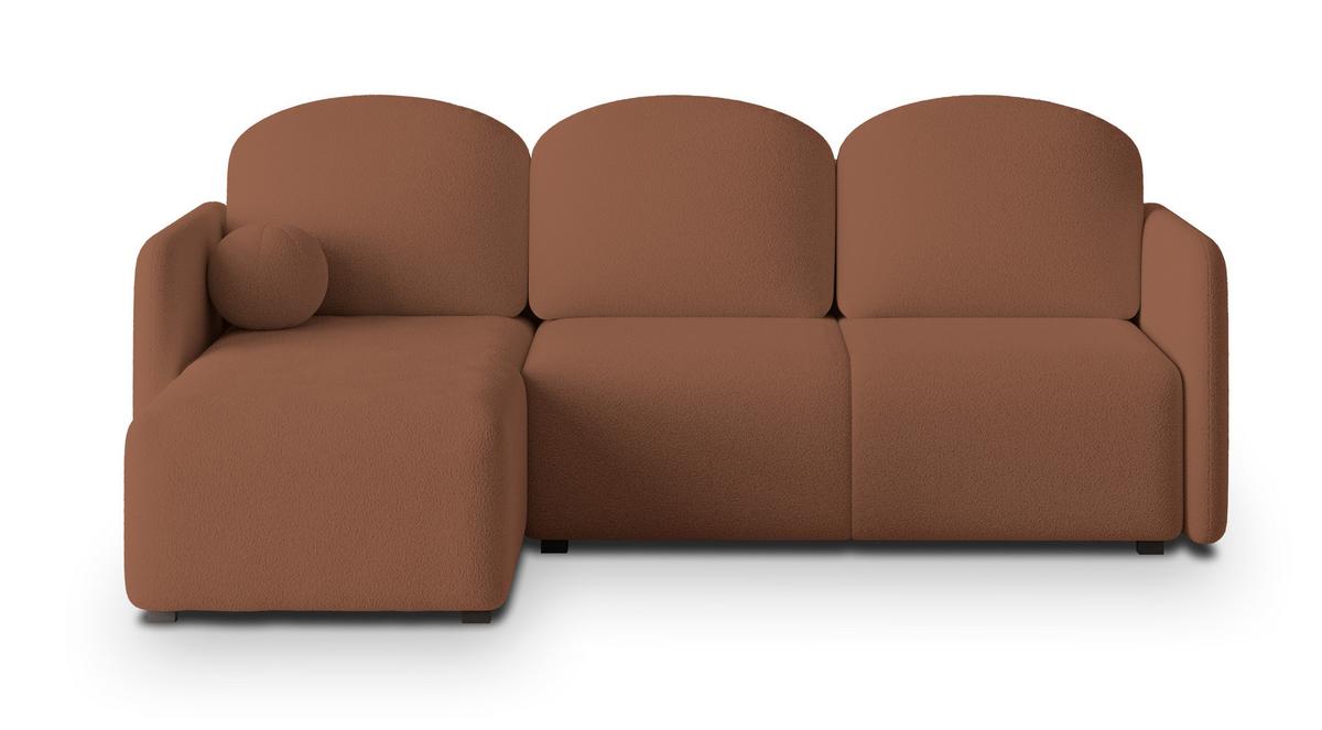 ECKSOFA SUVINO Kupferfarben Boucle-Stoff mit Schlaffunktion - Kupferfarben, Holz (230/143cm) - MASSENO