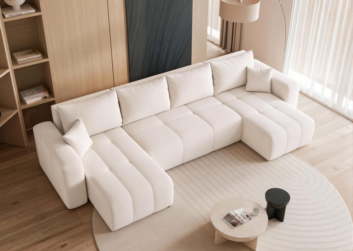 WOHNLANDSCHAFT PEDRO mit Schlaffunktion und Bettkasten Creme - Creme, Holzwerkstoff/Kunststoff (318/79/145cm) - Idohome