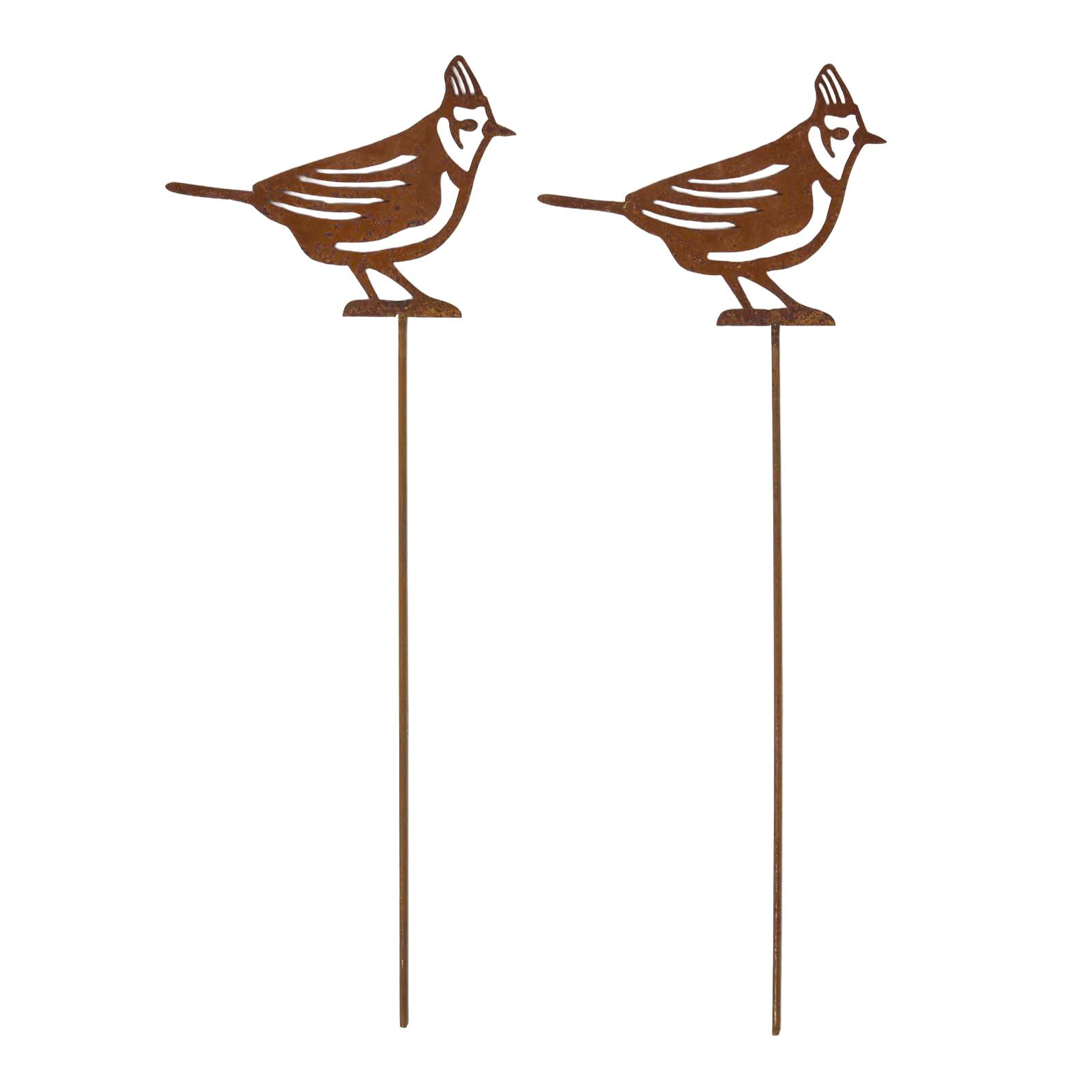 GARTENSTECKER Metall – Rostoptik Gartenfigur Haubenmeise 2er-Set - Dunkelbraun, Metall (37cm) - Homescapes