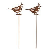 GARTENSTECKER Metall – Rostoptik Gartenfigur Haubenmeise 2er-Set - Dunkelbraun, Metall (37cm) - Homescapes