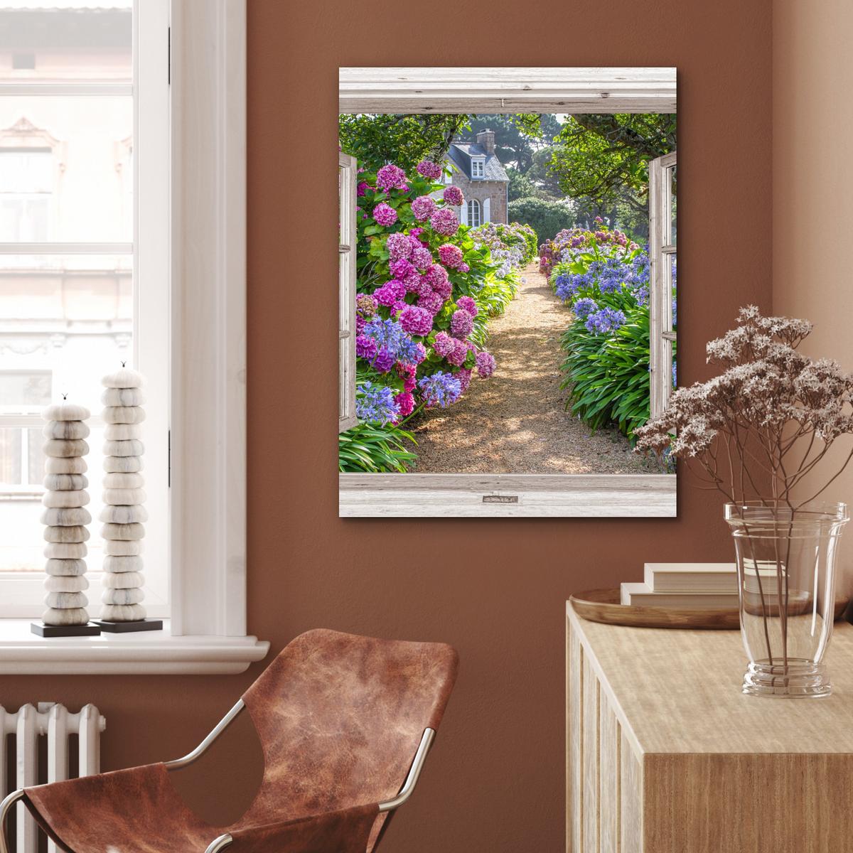 METALLBILD Hortensie - Durchsichtig - Blumen - Sommer - Lila - Weg 60x80 cm - Lila, Metall (60/80cm) - MuchoWow
