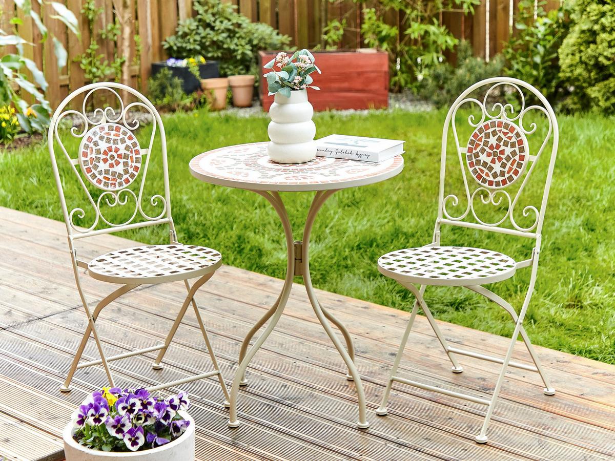 GARTENTISCH Weiß Spello - Rot/Weiß, Metall (60/60/74cm) - Beliani
