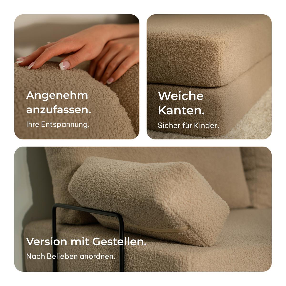 ECKSOFA LEA modulares Boneless Sofa mit Schlaffunktion Beige Boucle-Stoff - Beige, Textil (270/160cm) - MASSENO