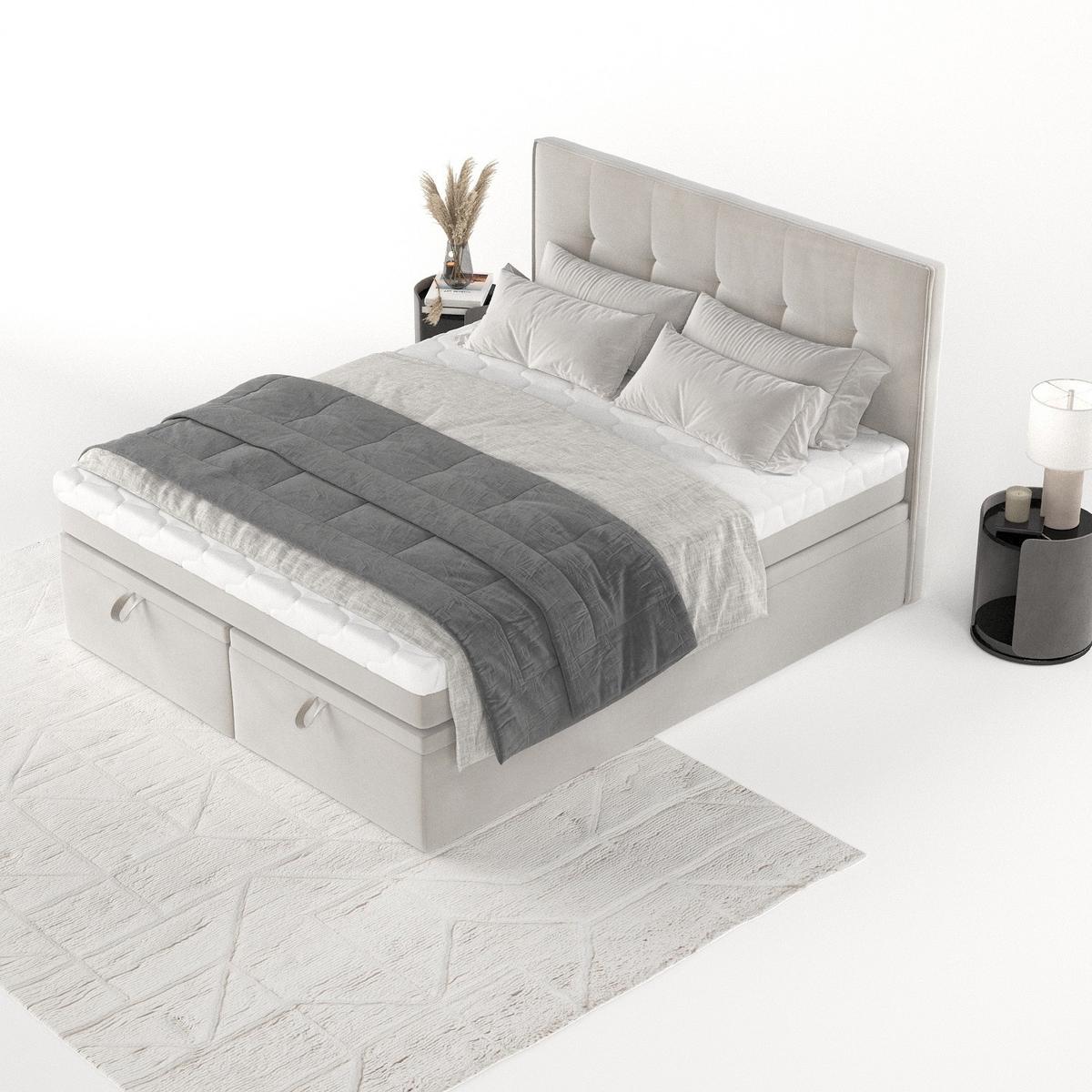 BOXBETT Arivo 180/200 cm Hellbeige im Paros Stoff - Beige/Schwarz, Holz/Holzwerkstoff (180/200cm) - AltaBeds