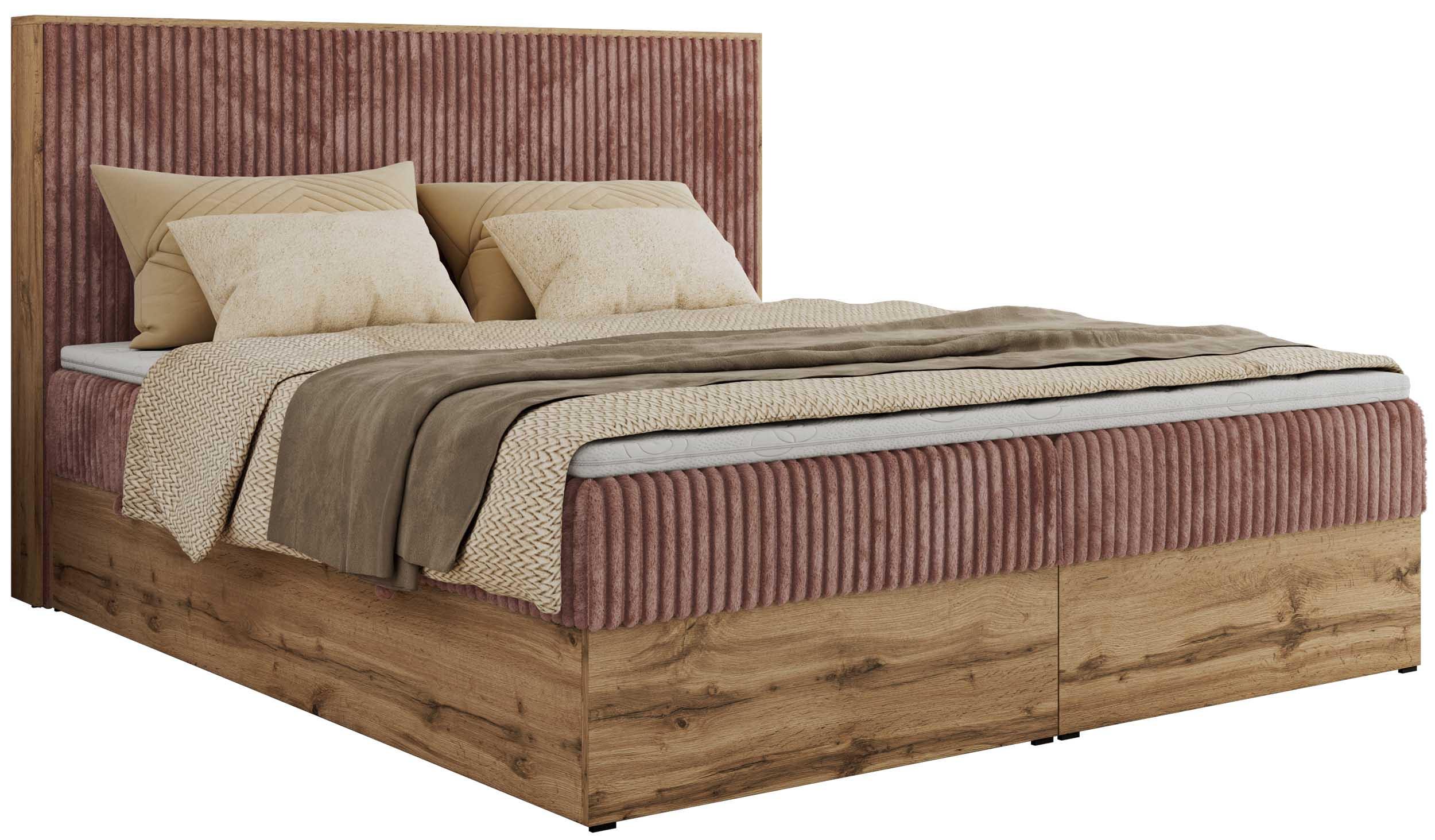 BOXBETT WOOD CLASSIC 160/200 - Rosa Cord - H4 - Rosa, Textil (160/200cm) - MKS