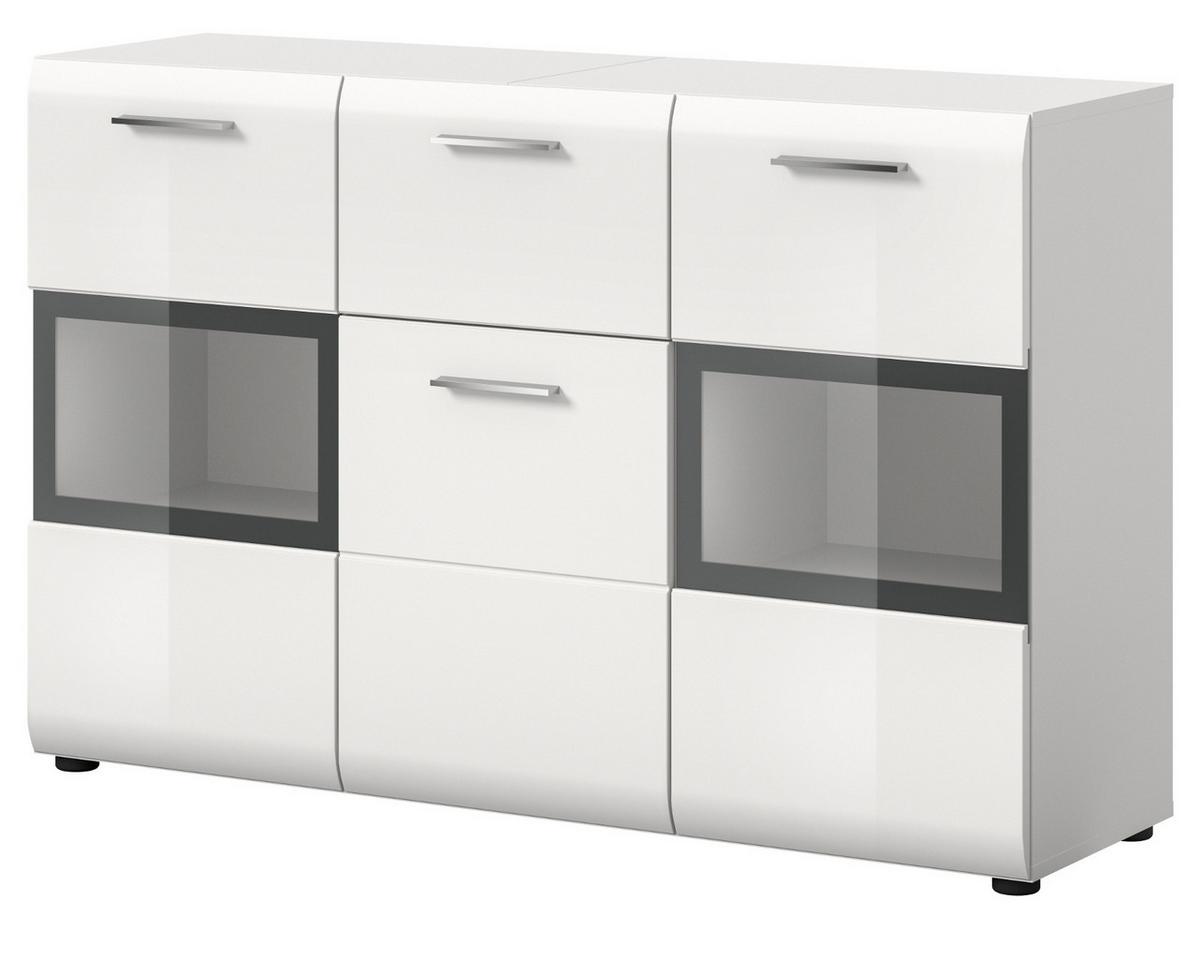 SIDEBOARD weiß Hochglanz 125 x 81 cm, Kommode mit viel Stauraum - Weiß Hochglanz/Silberfarben, Holzwerkstoff/Kunststoff (125/81/37cm) - Inn.Furn