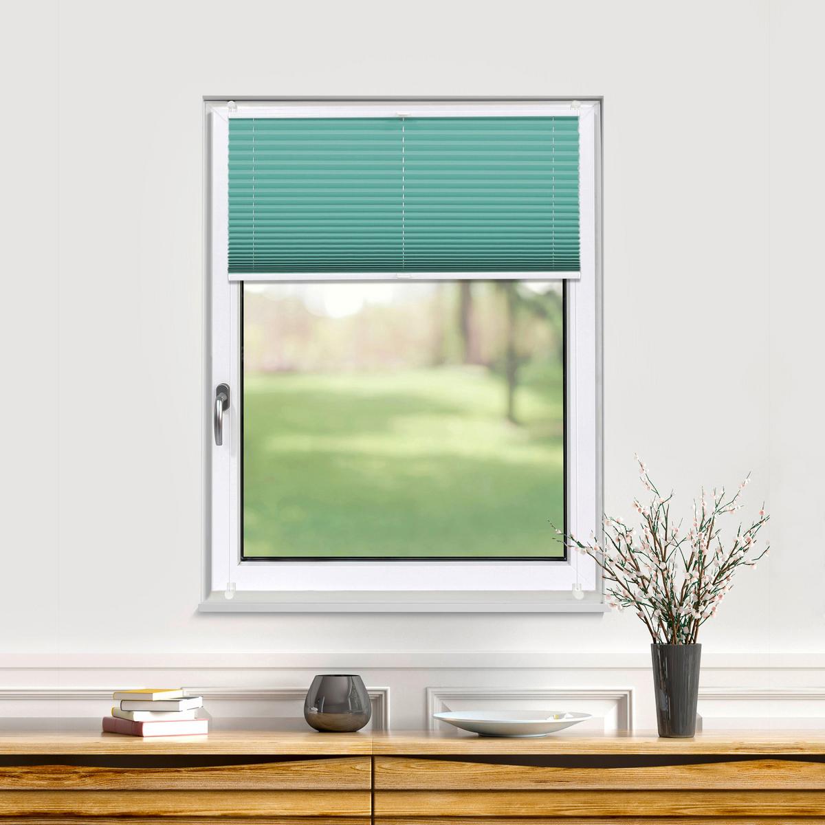 PLISSEE Thermo Basic 85 x 210cm Klemmfix ohne Bohren - Türkis, Textil (85/210/210cm) - Deco-Raum