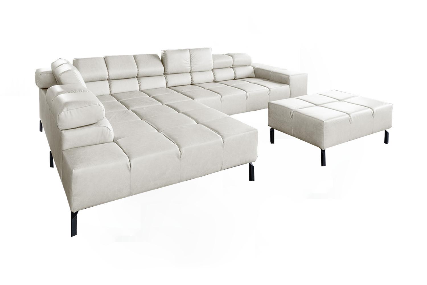 ECKSOFA NELSON Hellgrau Leder - Hellgrau/Schwarz, Leder/Metall (321/216cm) - KAWOLA