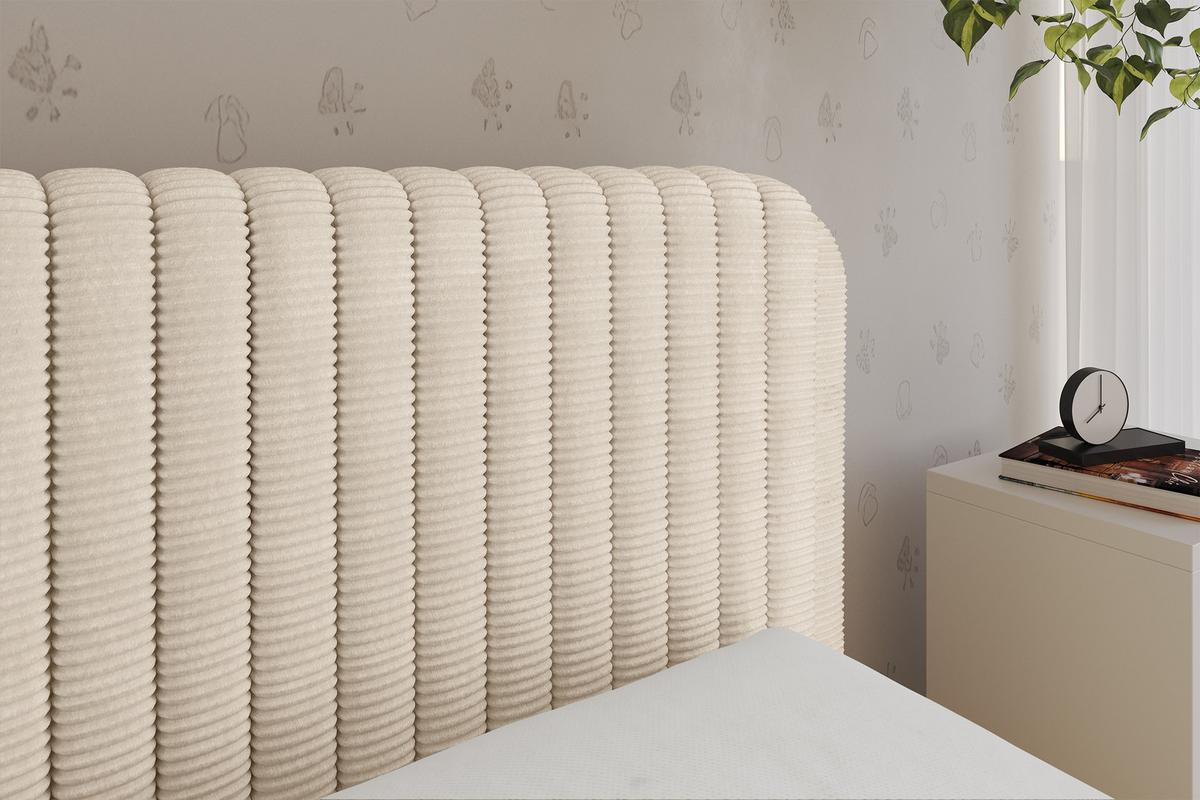 EINZELLBETT Jugendbett mit Bettkasten und Matratze H3/H4, Links - AURY 90x200 Beige - Creme, Holzwerkstoff/Textil (90/200cm) - ALTDECOR