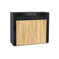 KOMMODE Valencia Eiche Natur/ Schwarz Hochglanz - Eichefarben/Schwarz, Holzwerkstoff (108/92/40cm) - Vladon