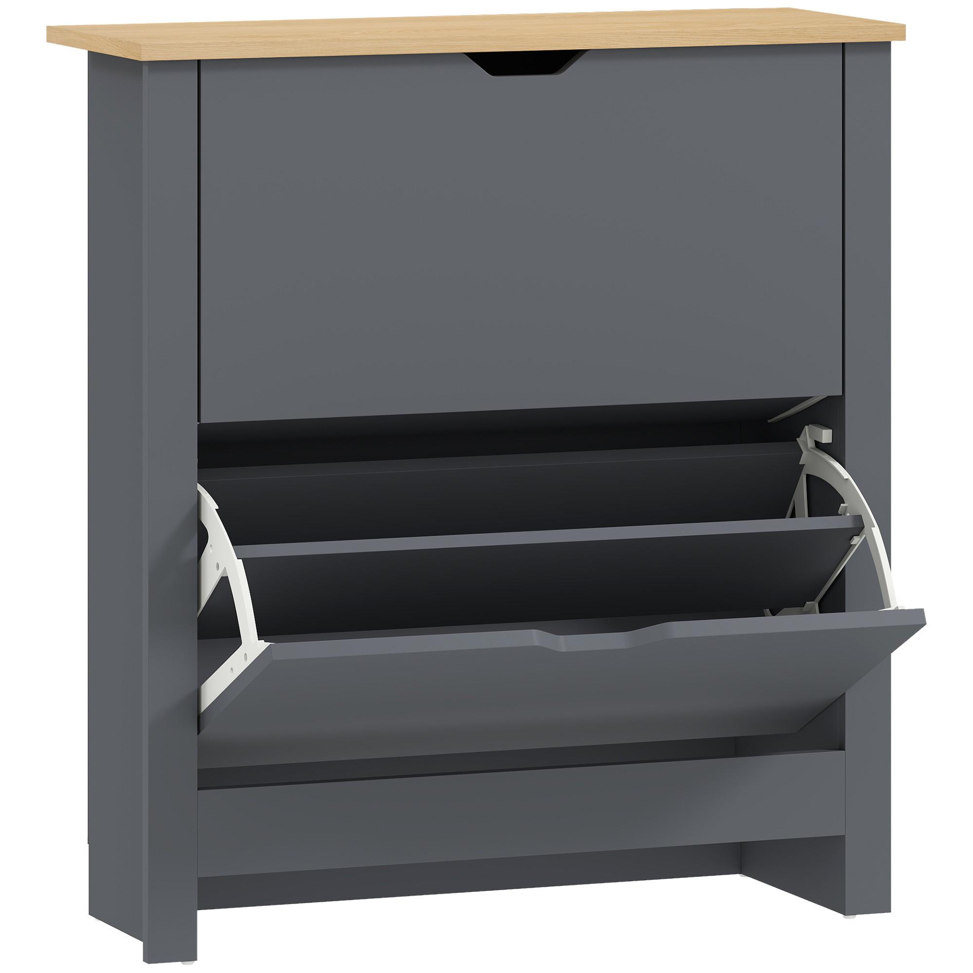 SCHUHSCHRANK Spanplatte Dunkelgrau - Dunkelgrau/Grau, Holzwerkstoff/Kunststoff (26/80/72cm) - HOMCOM