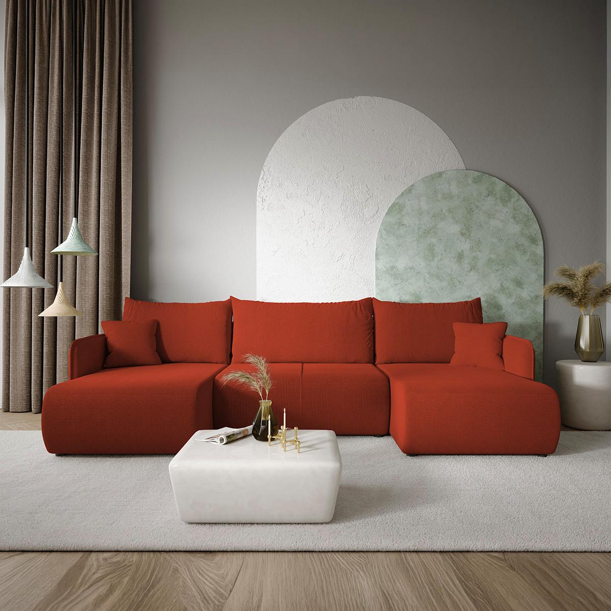 PANORAMASOFA Claudio 5 Sitzplätze Bordeaux - Rot, Holz (290/86/148cm) - Petits-meubles