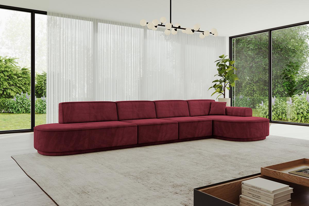 ECKSOFA Ottomane Rechts MARI-L3-v3 - 413x171x83 cm Bordeaux Velours - Bordeaux/Schwarz, Holzwerkstoff/Kunststoff (171/413cm) - ALTDECOR